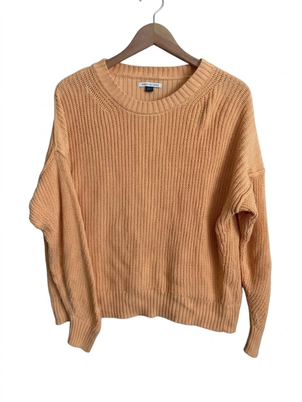 American Eagle 100% Cotton Chunky Knit Sweater S Peach Orange Oversized Crewneck